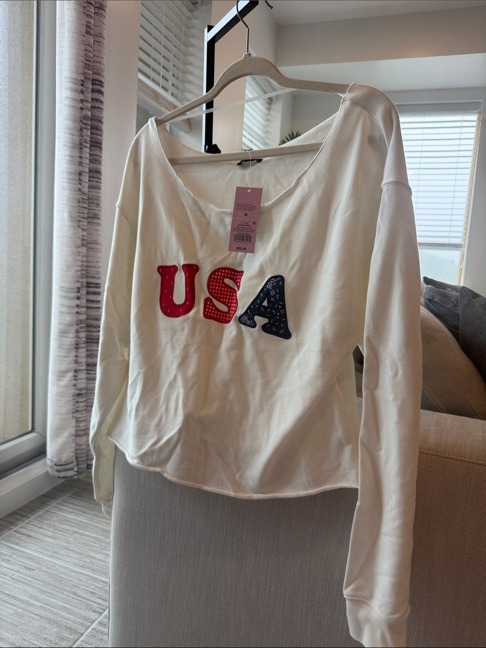 Target Cream USA Appliqué Sweatshirt with Red & Blue Letters